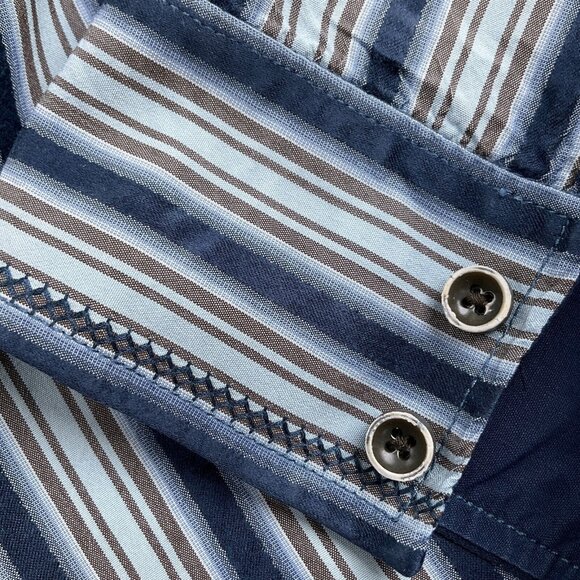Tommy Bahama Shirt Men Large Blue Brown‎ Stripe Silk Classic Career Party - Picture 11 of 12